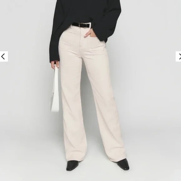 Reformation Alyssa High Rise Wide Leg Corduroy Pants In Bone Women 25 Nwot $148
